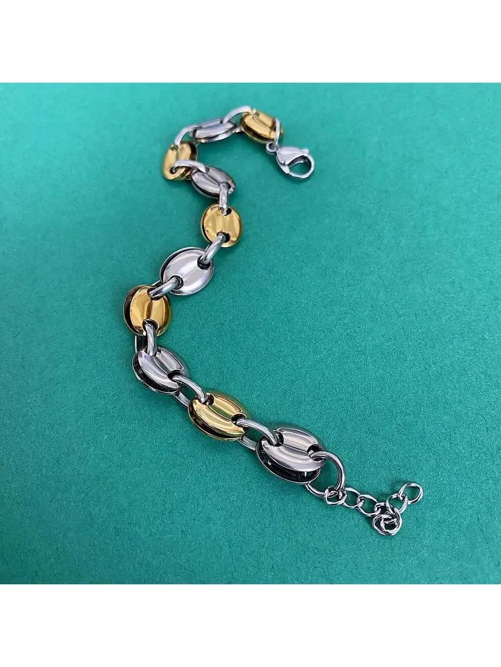 Y2k 2000s style Coffee Bean Stainless Steel Silver and Gold Bracelet. High